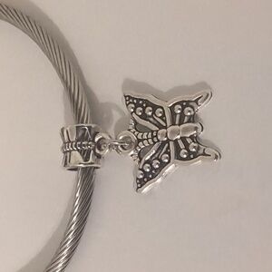 Silver Butterfly Dangle Charm for Pandora Style Bracelet